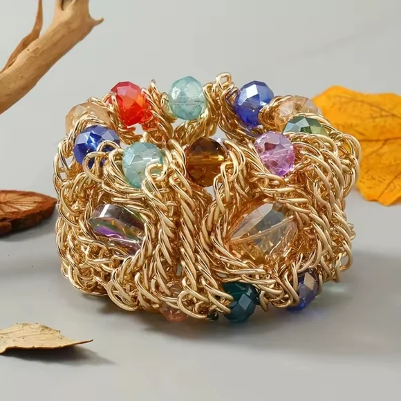 Gold Bracelet with Multicolor Gems - Picture 3 of 5